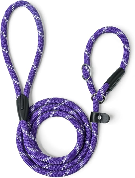 WePet Dog Training Slip Leash, No Pull, Durable Reflective Lead, Puppy Heavy Duty Loop Rope, Comfortable Handle, 6 ft, 1/2 inch, diam. Purple/Black