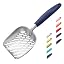 WePet Cat Litter Scoop, Aluminum Alloy Sifter, Kitty Metal Scooper, Deep Shovel with Diagonal Sifting Hole, Long Handle, Kitten Poop Lifter for Litter Box, Medium Size, Blue Handle