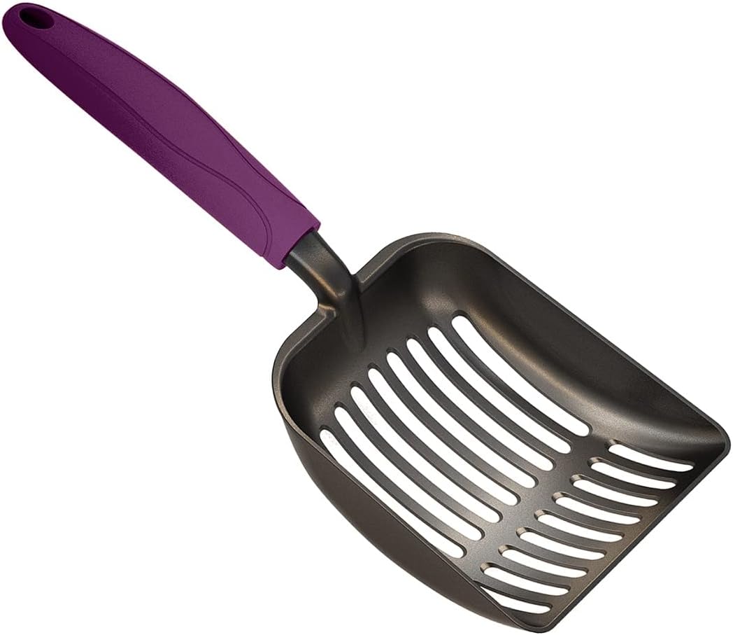 WePet Cat Litter Scoop, Non-Stick Plated Aluminum Alloy Sifter, Kitty Durable Metal Scooper, Deep Shovel, Long Handle, Kitten Pooper Lifter, Size Large, Coated Black Body with Black Handle