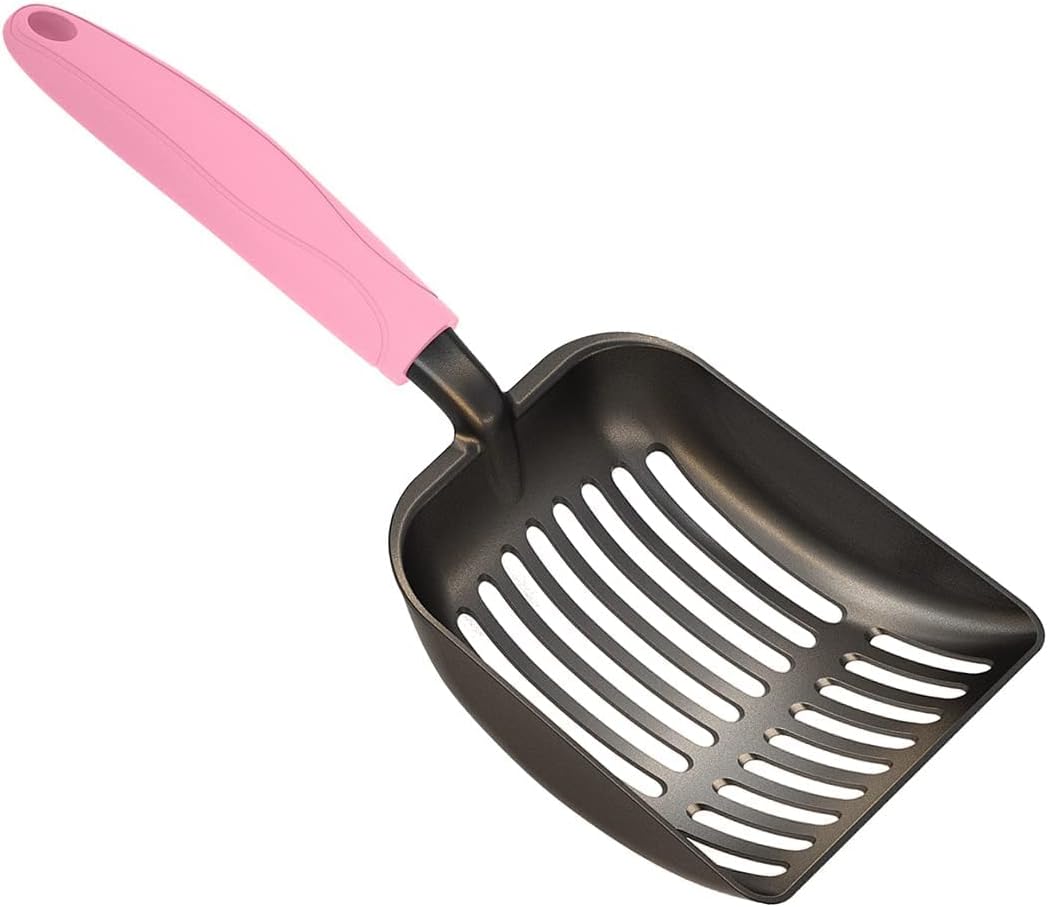 WePet Cat Litter Scoop, Non-Stick Plated Aluminum Alloy Sifter, Kitty Durable Metal Scooper, Deep Shovel, Long Handle, Kitten Pooper Lifter, Size Large, Coated Black Body with Black Handle
