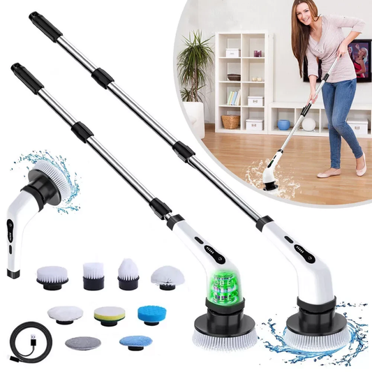 Electric Spin Scrubber Cordless Power Scrubber with 9 Replaceable Brush Heads & Toilet Brush Portable Cleaning Brush, 2 Speeds, Adjustable Extension Arm, Power Scrubbers for Floors, Tub, Tile