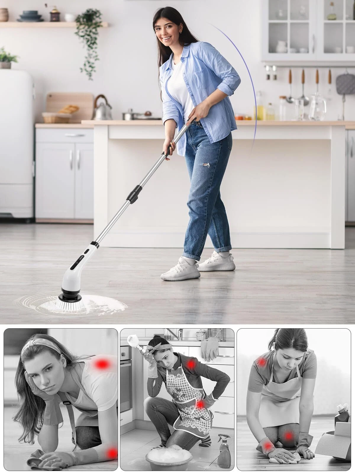 Electric Spin Scrubber Cordless Power Scrubber with 9 Replaceable Brush Heads & Toilet Brush Portable Cleaning Brush, 2 Speeds, Adjustable Extension Arm, Power Scrubbers for Floors, Tub, Tile