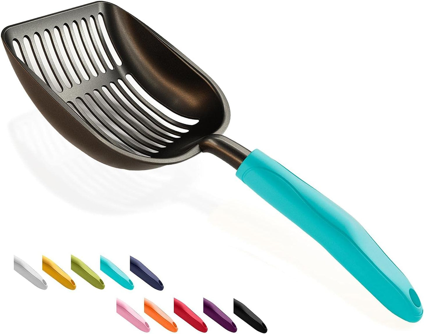 WePet Cat Litter Scoop, Non-Stick Plated Aluminum Alloy Sifter, Kitty Durable Metal Scooper, Deep Shovel, Long Handle, Kitten Pooper Lifter, Size Large, Coated Black Body with Black Handle