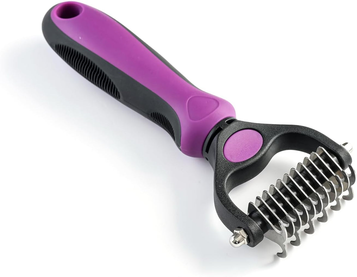 WePet Grooming Rake for Dogs & Cats, Double-Sided Deshedding Brush, Extra-Wide Dematting Tool, Slicker Comb for Undercoat & Loose Hair Removal, Reduces Shedding by 95%, Blue, Small