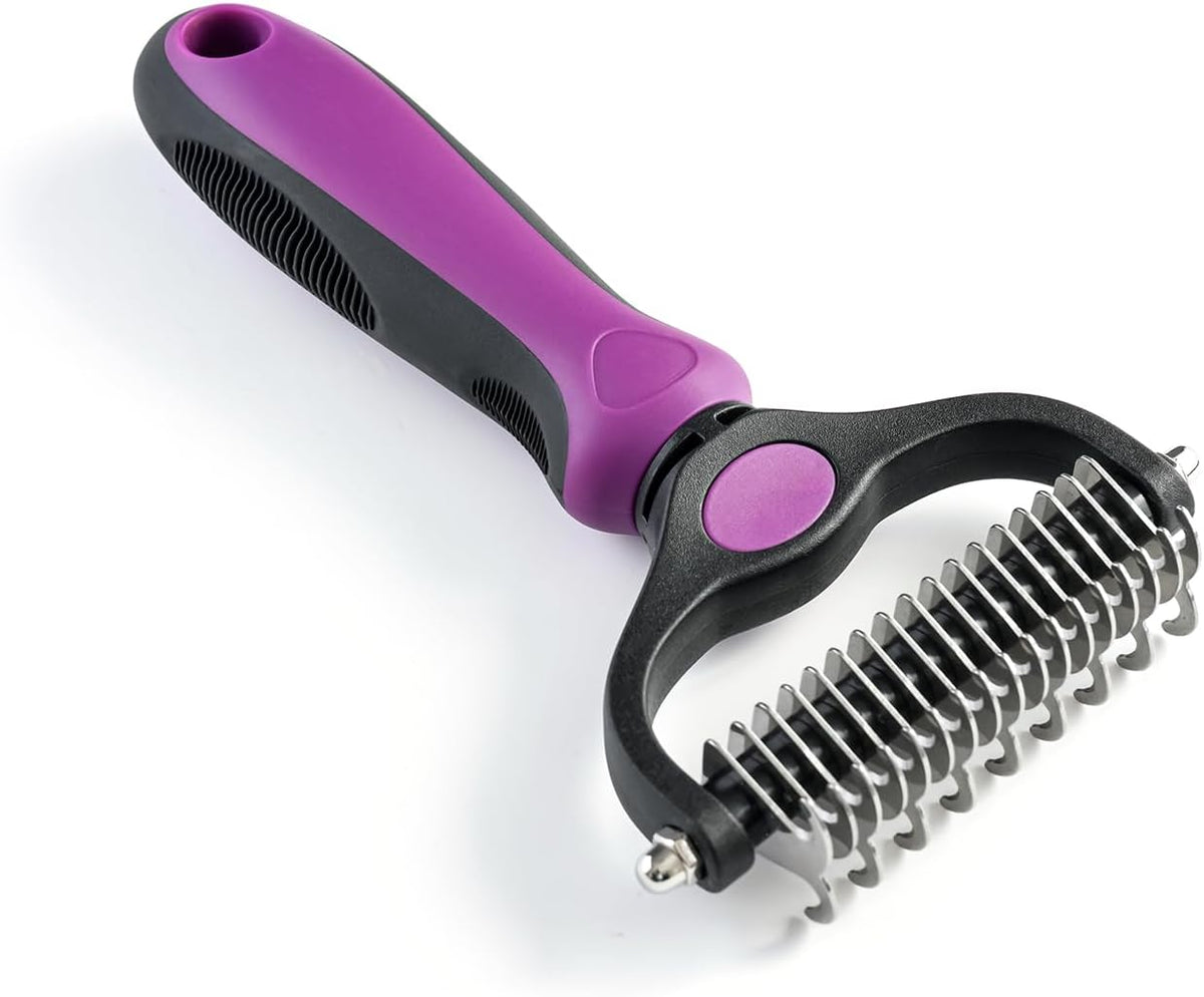 WePet Grooming Rake for Dogs & Cats, Double-Sided Deshedding Brush, Extra-Wide Dematting Tool, Slicker Comb for Undercoat & Loose Hair Removal, Reduces Shedding by 95%, Blue, Small