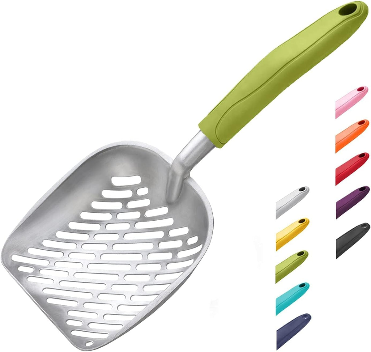 WePet Cat Litter Scoop, Aluminum Alloy Sifter, Kitty Metal Scooper, Deep Shovel with Diagonal Sifting Hole, Long Handle, Kitten Poop Lifter for Litter Box, Medium Size, Blue Handle