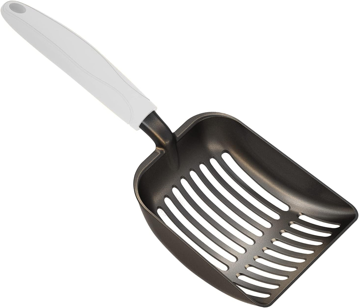 WePet Cat Litter Scoop, Non-Stick Plated Aluminum Alloy Sifter, Kitty Durable Metal Scooper, Deep Shovel, Long Handle, Kitten Pooper Lifter, Size Large, Coated Black Body with Black Handle