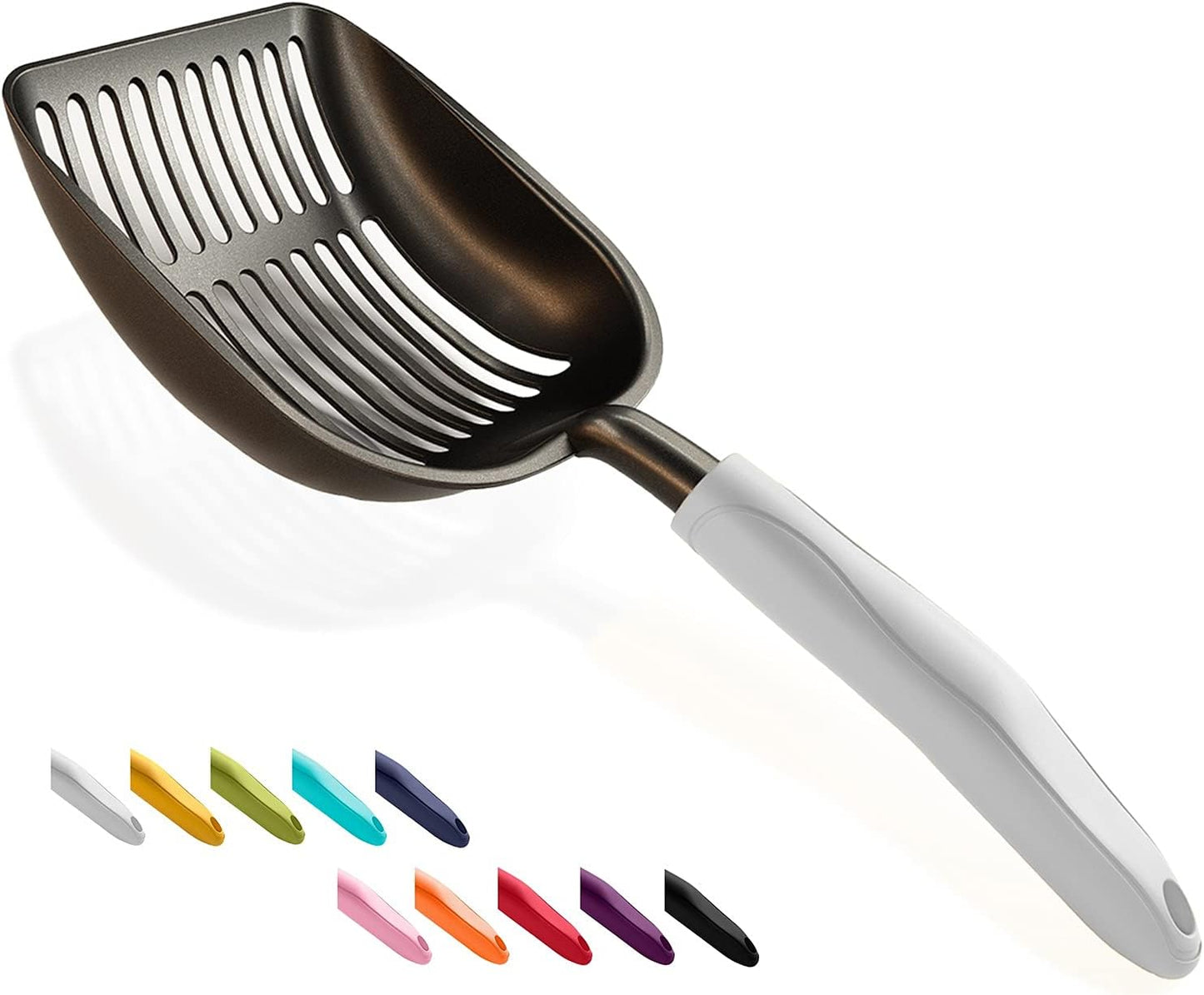 WePet Cat Litter Scoop, Non-Stick Plated Aluminum Alloy Sifter, Kitty Durable Metal Scooper, Deep Shovel, Long Handle, Kitten Pooper Lifter, Size Large, Coated Black Body with Black Handle