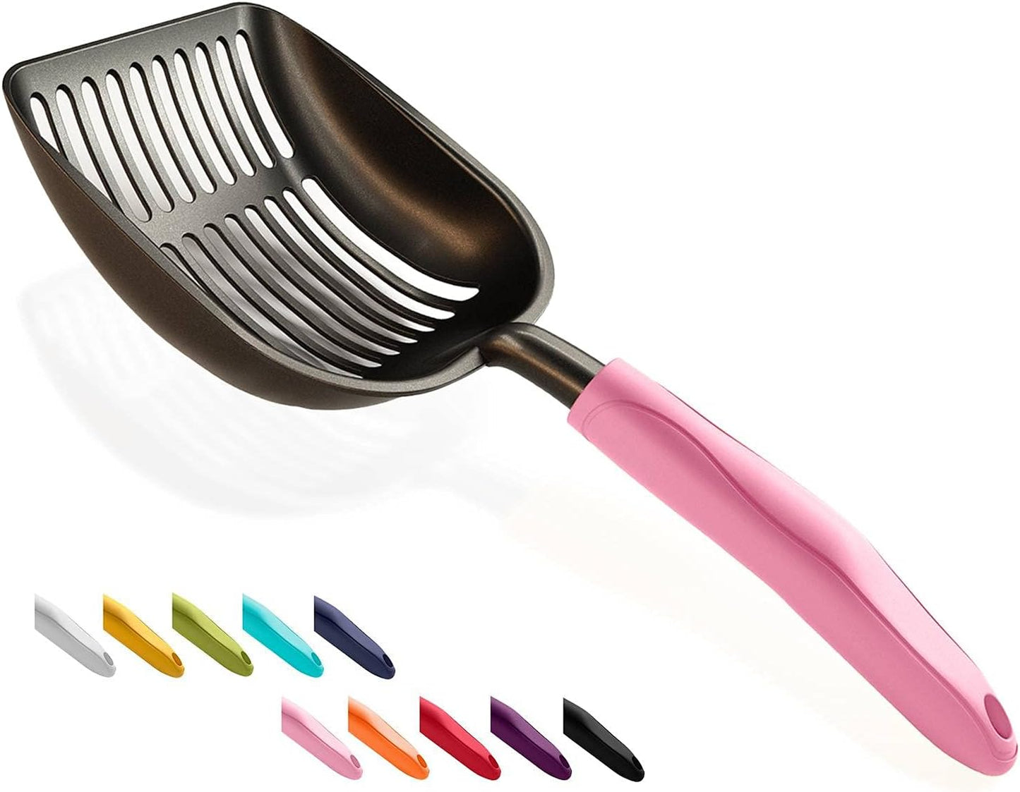 WePet Cat Litter Scoop, Non-Stick Plated Aluminum Alloy Sifter, Kitty Durable Metal Scooper, Deep Shovel, Long Handle, Kitten Pooper Lifter, Size Large, Coated Black Body with Black Handle