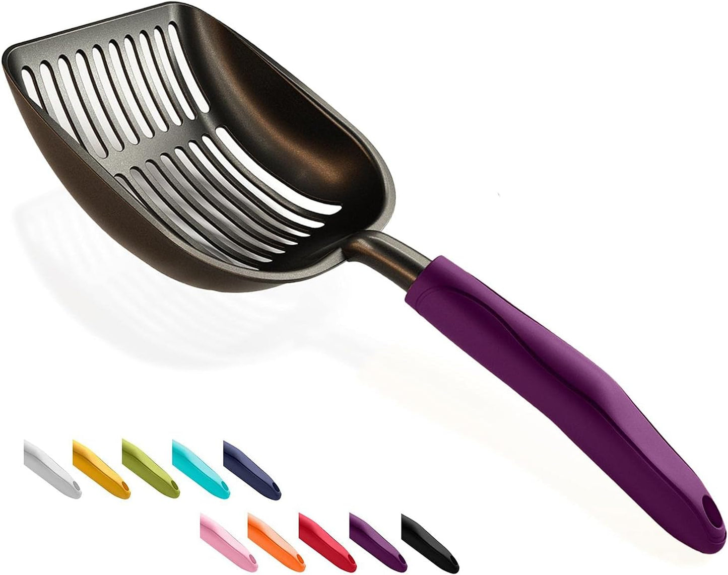 WePet Cat Litter Scoop, Non-Stick Plated Aluminum Alloy Sifter, Kitty Durable Metal Scooper, Deep Shovel, Long Handle, Kitten Pooper Lifter, Size Large, Coated Black Body with Black Handle