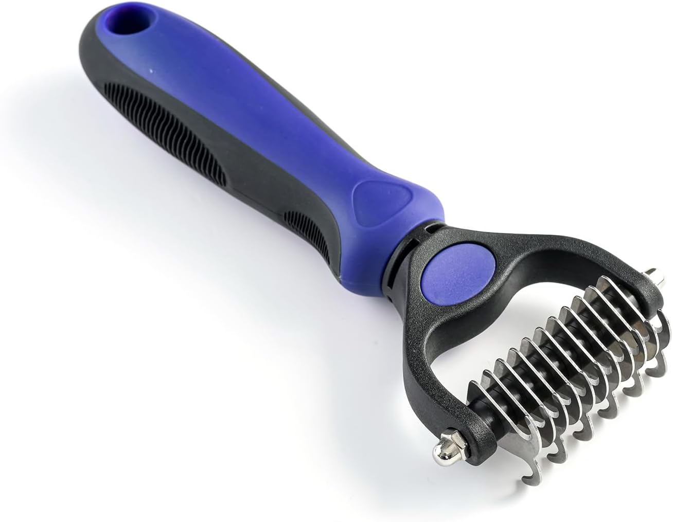 WePet Grooming Rake for Dogs & Cats, Double-Sided Deshedding Brush, Extra-Wide Dematting Tool, Slicker Comb for Undercoat & Loose Hair Removal, Reduces Shedding by 95%, Blue, Small