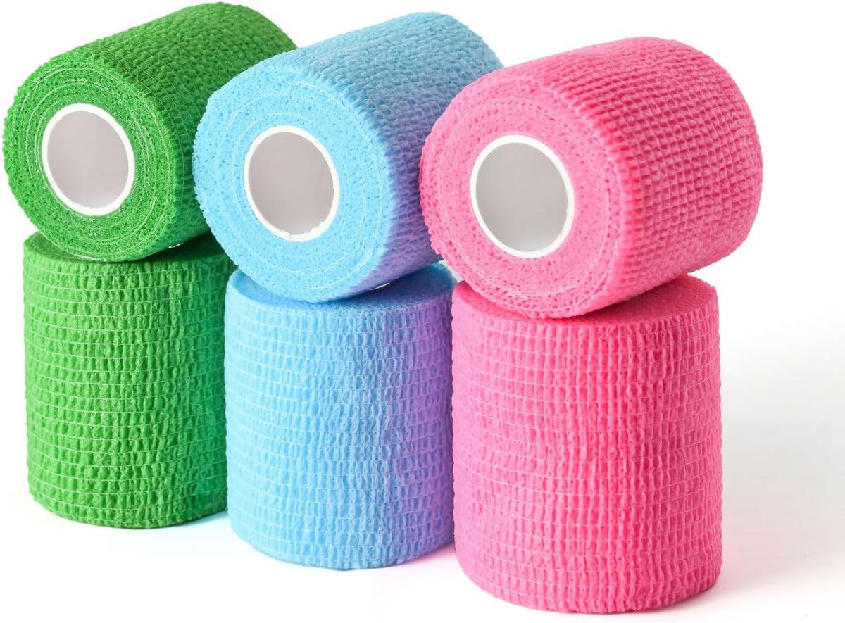 WePet Pet Wrap, Self-Adhesive, Only Sticks to Itself, Non-Woven Tape for Dog Legs, Paws, Wounds, First Aid Cohesive Gauze for Horse, Cat, Bird, Animal, 6 Rolls, 2 Inch, Pawprints A