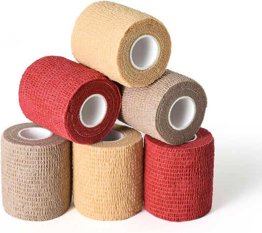 WePet Pet Wrap, Self-Adhesive, Only Sticks to Itself, Non-Woven Tape for Dog Legs, Paws, Wounds, First Aid Cohesive Gauze for Horse, Cat, Bird, Animal, 6 Rolls, 2 Inch, Pawprints A