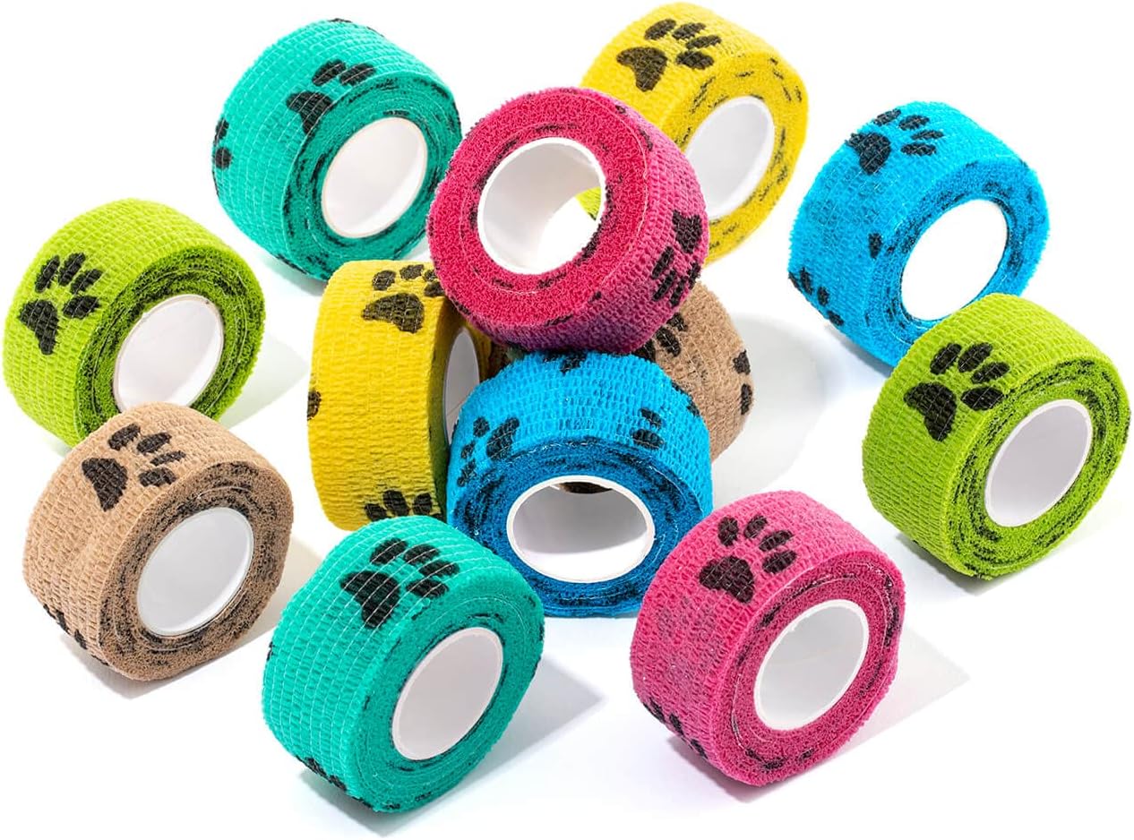 WePet Pet Wrap, Self-Adhesive Non-Woven Bandage, Emergency Cohesive Gauze, for Dogs, Cats, Horse, Birds, Wounds, Wrist Healing, Ankle Sprain, 2 Inch, 12 Rolls