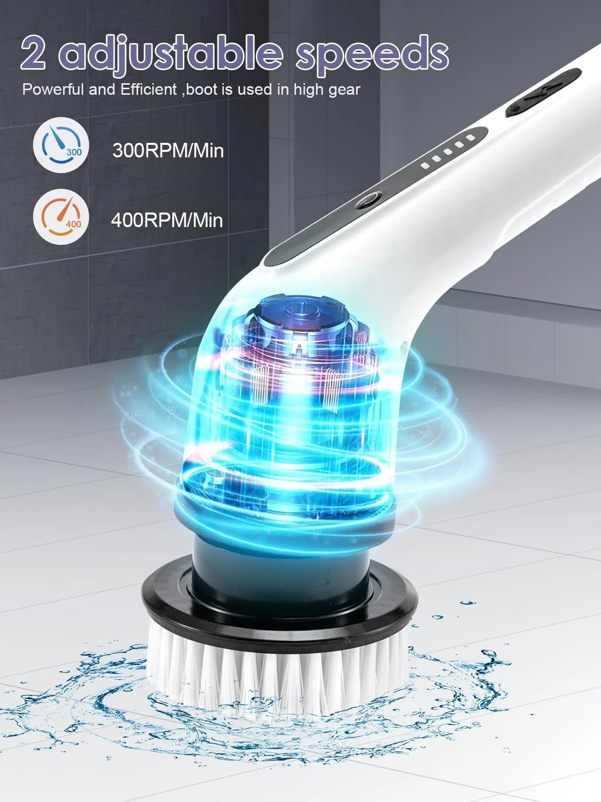 Electric Spin Scrubber Cordless Power Scrubber with 9 Replaceable Brush Heads & Toilet Brush Portable Cleaning Brush, 2 Speeds, Adjustable Extension Arm, Power Scrubbers for Floors, Tub, Tile