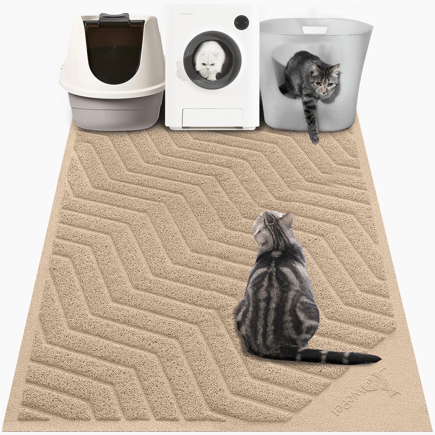 WePet Cat Litter Box Mat(No. 02-2), Kitty Premium PVC Pad, Durable Trapping Rug, Phthalate Free, Urine-Resistant, Scatter Control, XXL 47 x 36, Grey