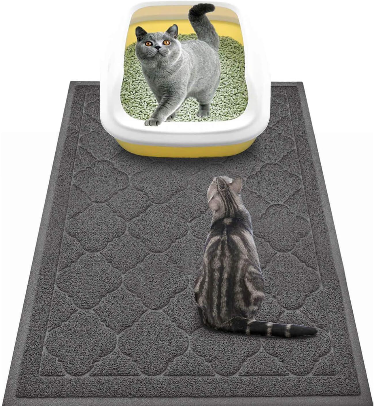 WePet Cat Litter Box Mat, Kitty Premium PVC Pad, Durable Trapping Rug, Phthalate Free, Urine-Resistant, Scatter Control, XXL 47 x 36 Inch, Grey
