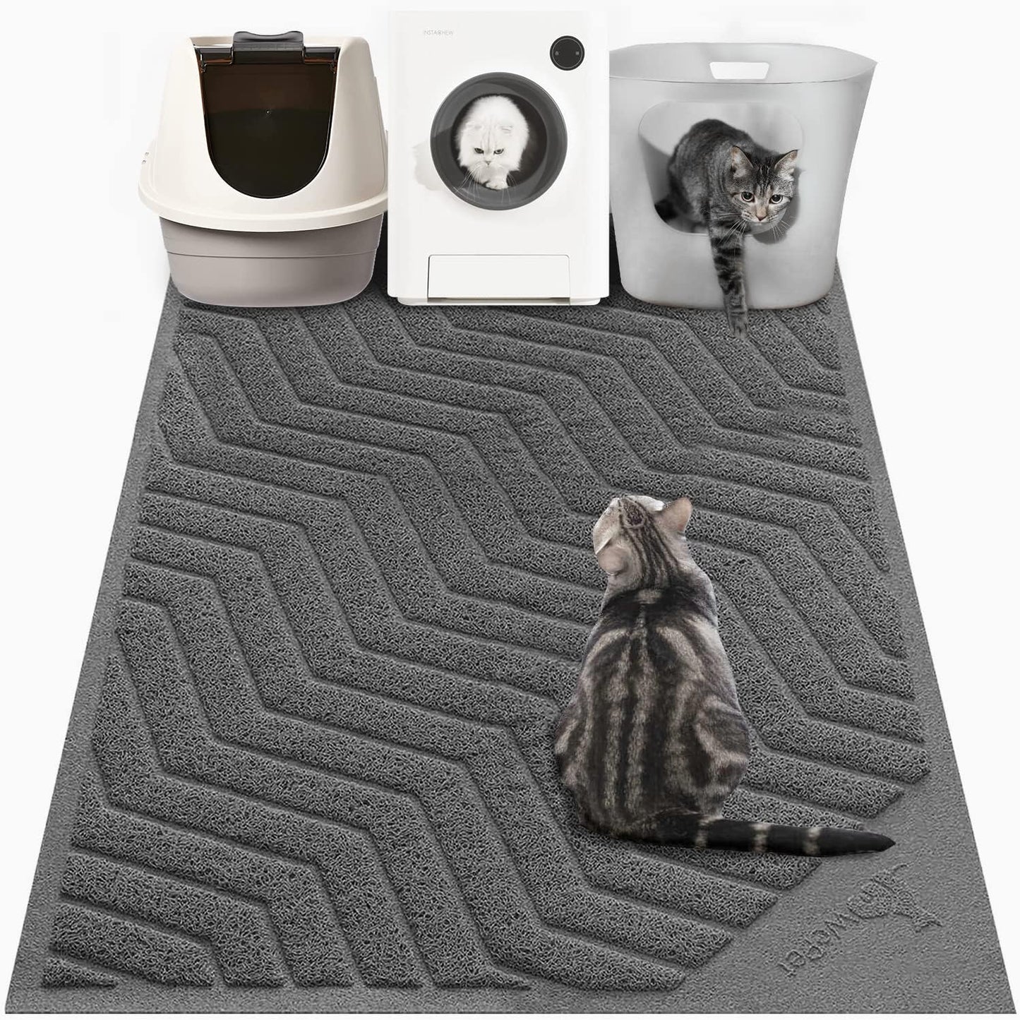 WePet Cat Litter Box Mat(No. 02-2), Kitty Premium PVC Pad, Durable Trapping Rug, Phthalate Free, Urine-Resistant, Scatter Control, XXL 47 x 36, Grey
