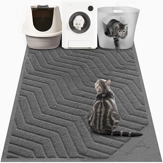 WePet Cat Litter Box Mat(No. 02-2), Kitty Premium PVC Pad, Durable Trapping Rug, Phthalate Free, Urine-Resistant, Scatter Control, XXL 47 x 36, Grey