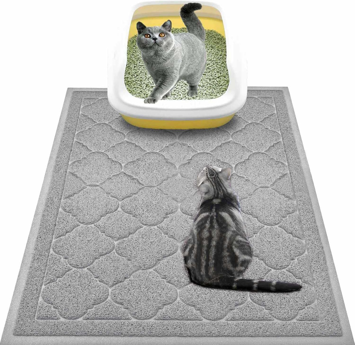 WePet Cat Litter Box Mat, Kitty Premium PVC Pad, Durable Trapping Rug, Phthalate Free, Urine-Resistant, Scatter Control, XXL 47 x 36 Inch, Grey
