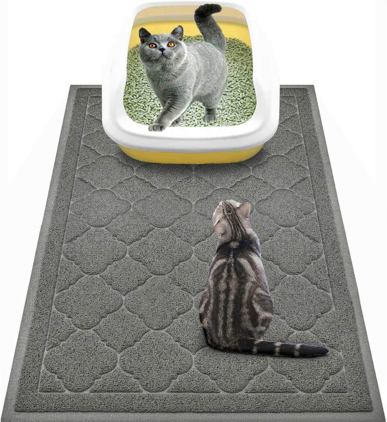 WePet Cat Litter Box Mat, Kitty Premium PVC Pad, Durable Trapping Rug, Phthalate Free, Urine-Resistant, Scatter Control, XXL 47 x 36 Inch, Grey