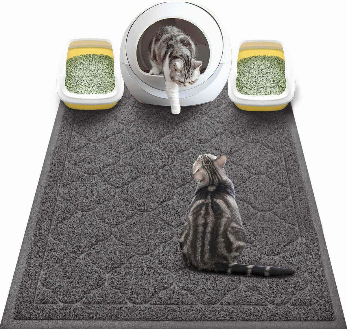 WePet Cat Litter Box Mat, Kitty Premium PVC Pad, Durable Trapping Rug, Phthalate Free, Urine-Resistant, Scatter Control, XXL 47 x 36 Inch, Grey