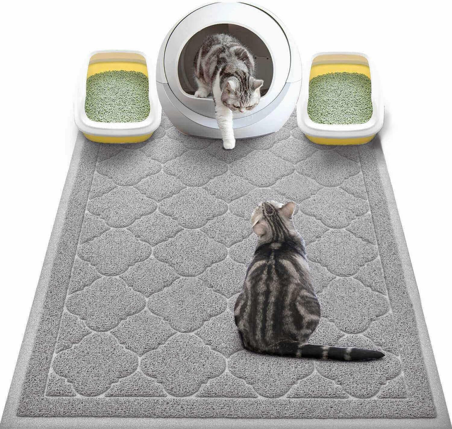 WePet Cat Litter Box Mat, Kitty Premium PVC Pad, Durable Trapping Rug, Phthalate Free, Urine-Resistant, Scatter Control, XXL 47 x 36 Inch, Grey